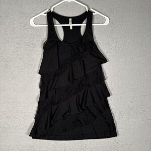 Col‎ Story Women’s Size M Black Tank Top Ruffed Front Lace Y2K Whimsigoth Fairy